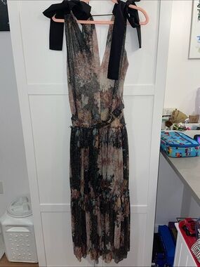 bishop + young Black Maxi Dress with Rose and Teal Floral Print